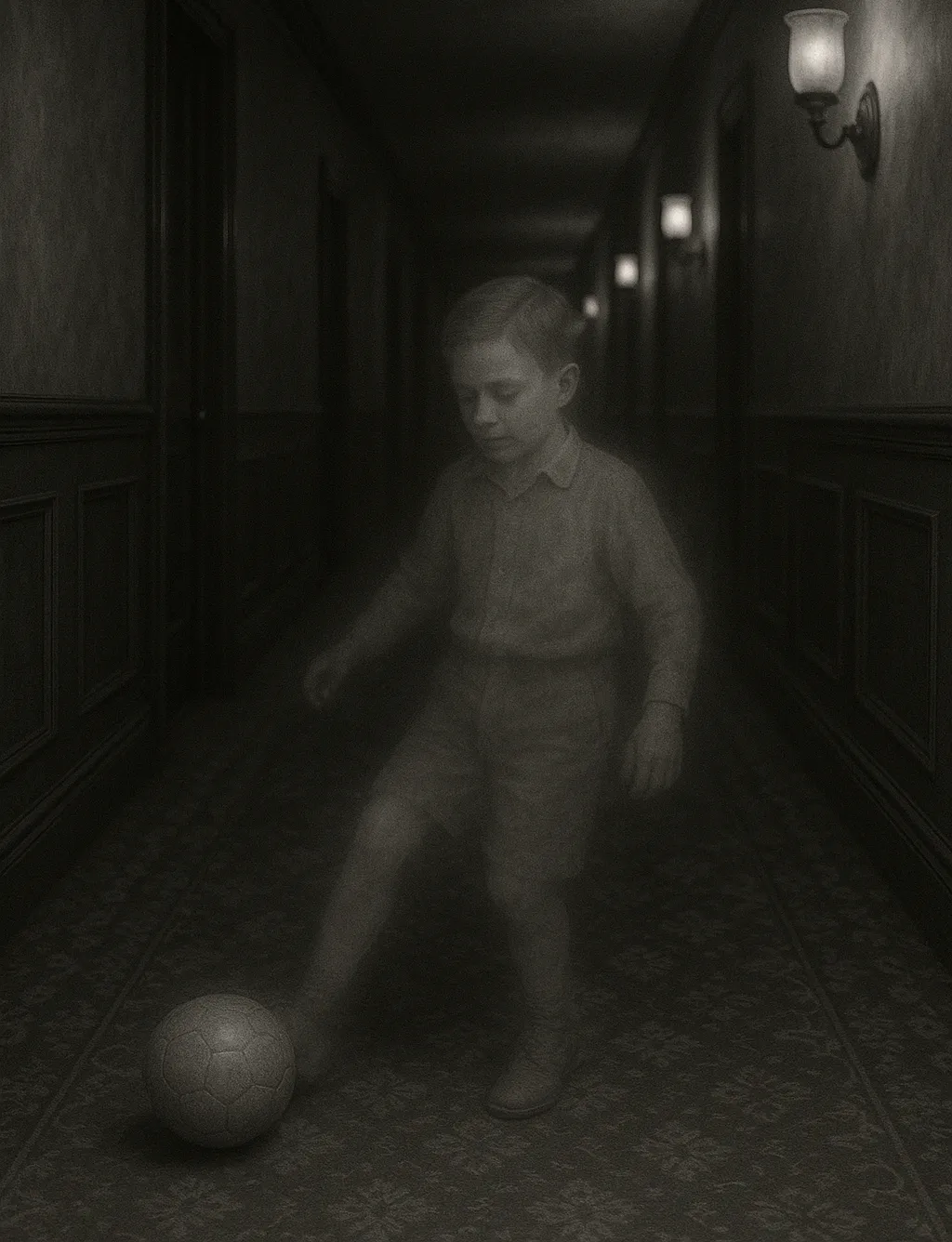 Ghost Boy platying soccer in haunted hotel