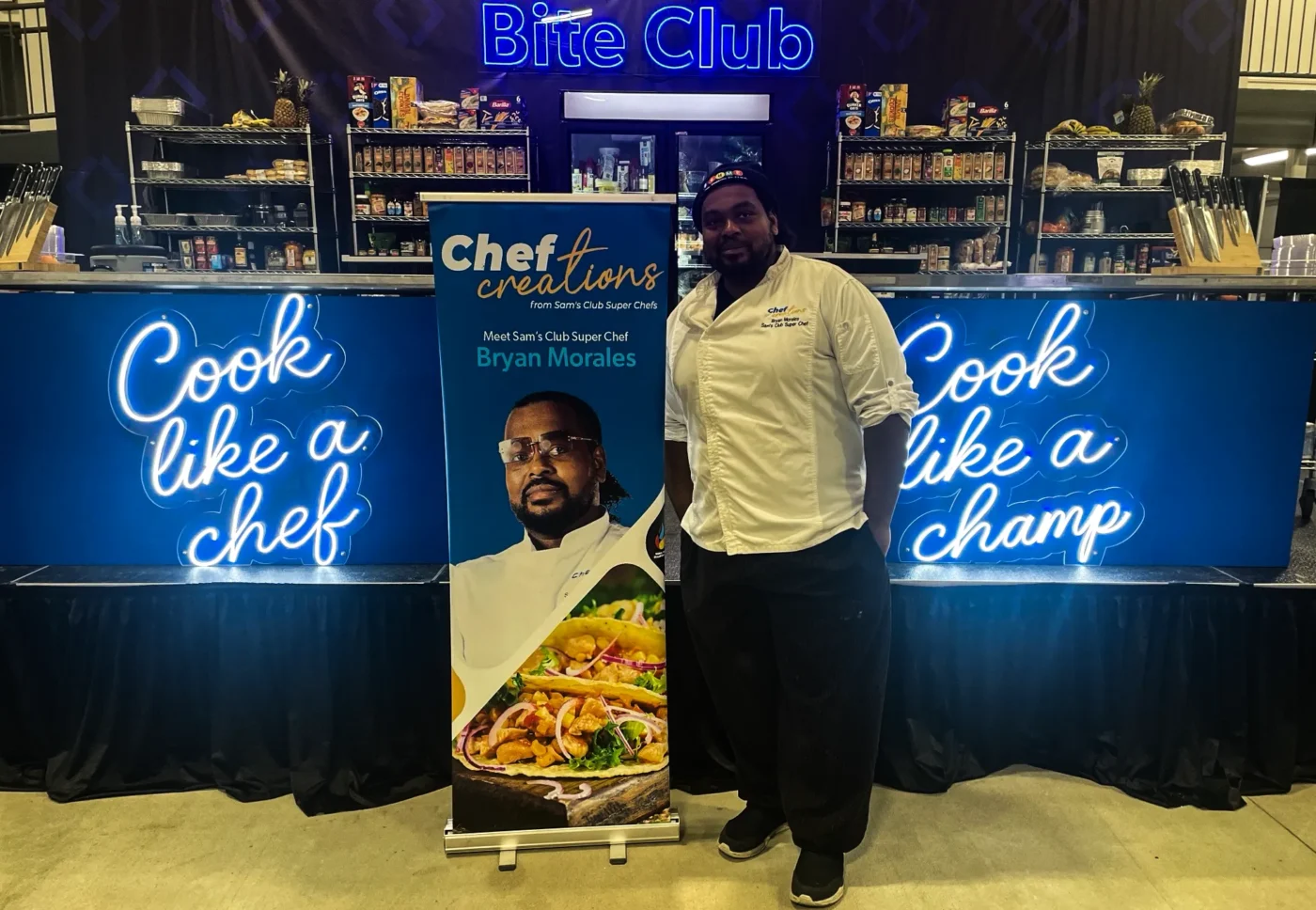 Sam's Club Super Chef Bryan Morales (The Avocado Yojimbo) at the WFC Bite Club Challenge station.