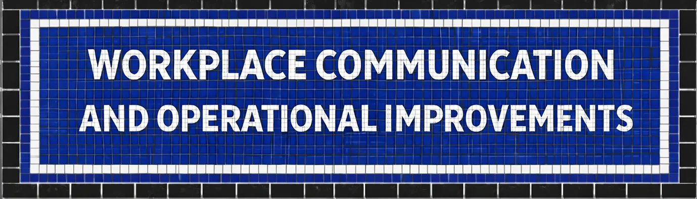 Blue and black mosaic subway tile art featuring a yellow lightbulb icon and bold white text that reads: EFFICIENCY & SERVICE IMPROVEMENTS