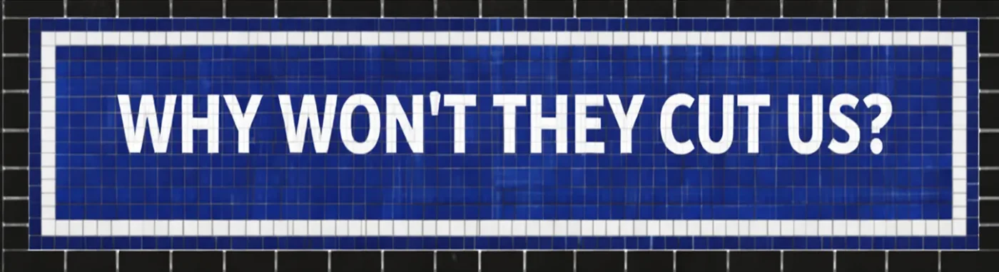 Why Wont They Cut Us on blue and white mosaic