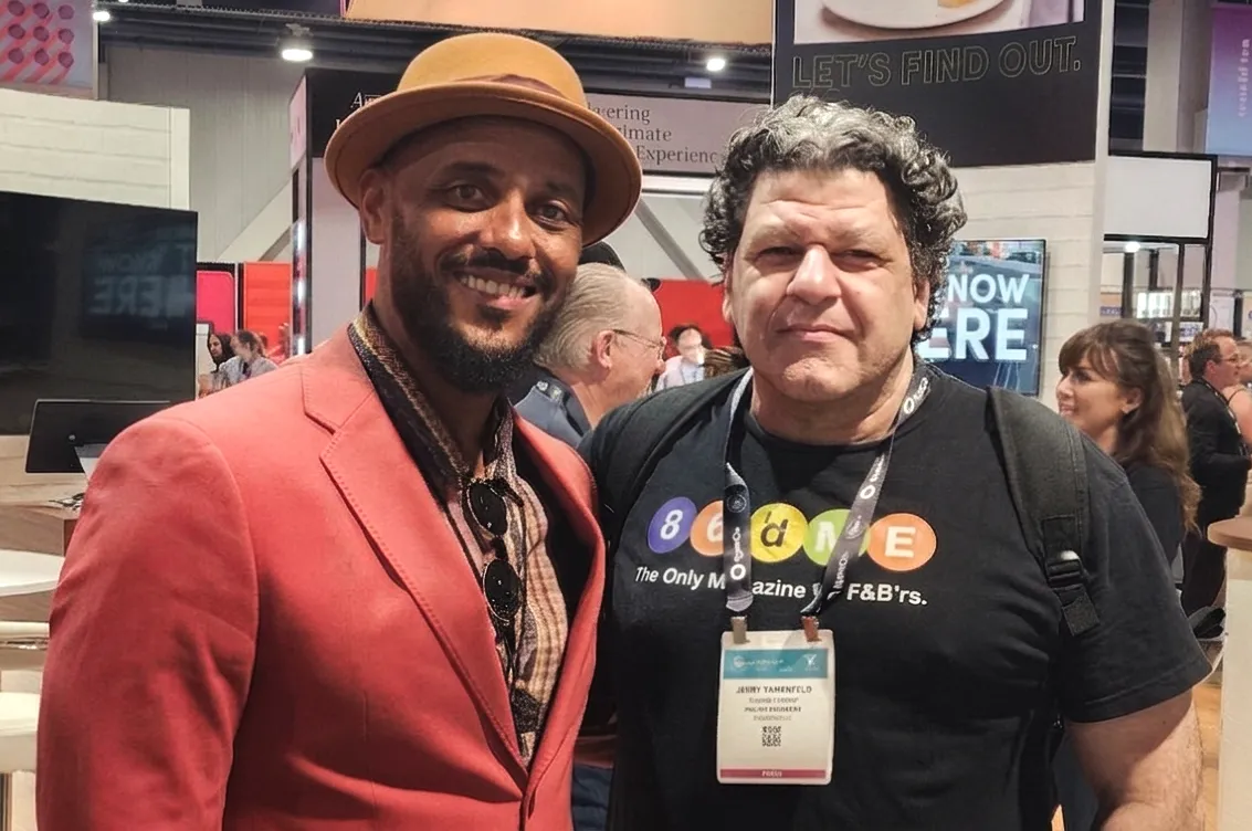 Jerry Yamenfeld of 86'd Me Magazine with Phil Wills at the 2026 Bar and Restaurant Expo in Las Vegas.