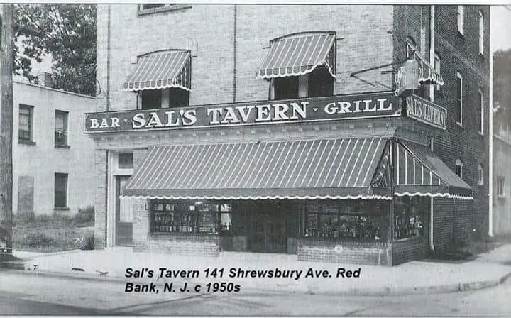 Black and white historical photo of Sal's Tavern & Grill facade at 141 Shrewsbury Avenue in Red Bank, New Jersey circa 1950s
